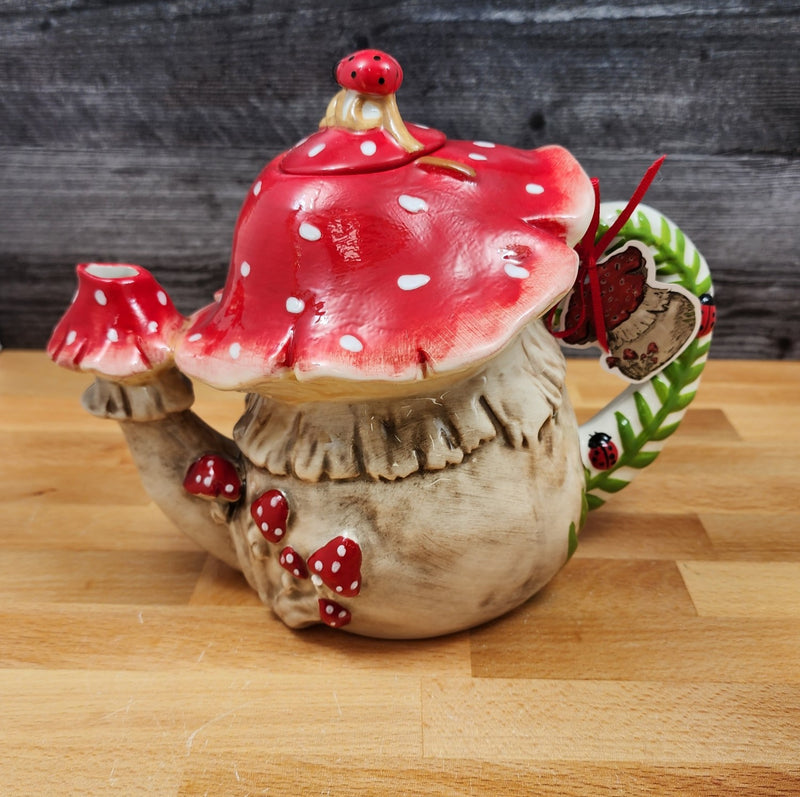 Load image into Gallery viewer, Mushroom Teapot Ceramics Tea Pot by Blue Sky Heather Goldminc Floral Decor
