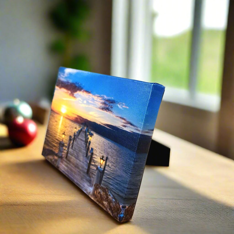 Load image into Gallery viewer, Wooden Bridge at Dawn LED Light Up Lighted Canvas Art Wall or Tabletop Picture
