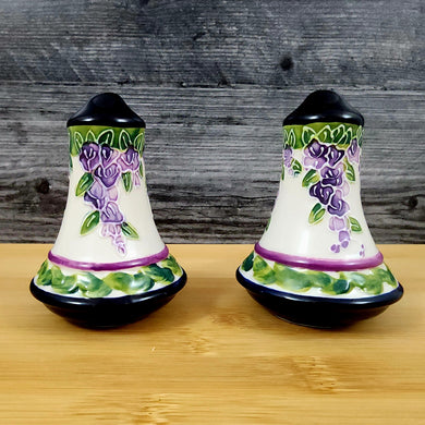 Wisteria Salt Pepper Set Ceramic Collectible Floral Purple by Blue Sky