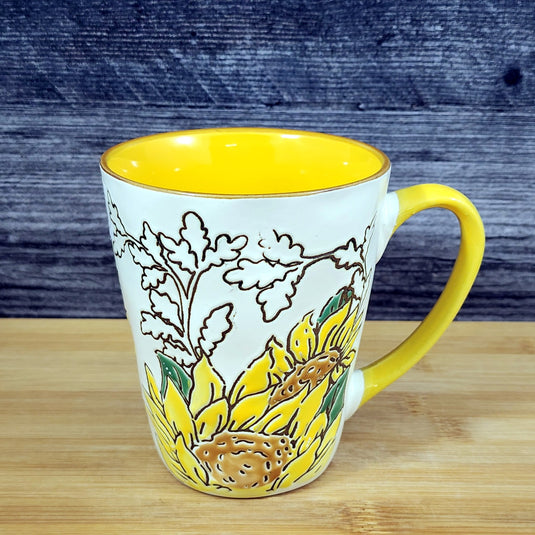 Gilded Sunflower Coffee Mug 17oz (455ml) Embossed Ceramic Tea Cup Blue Sky