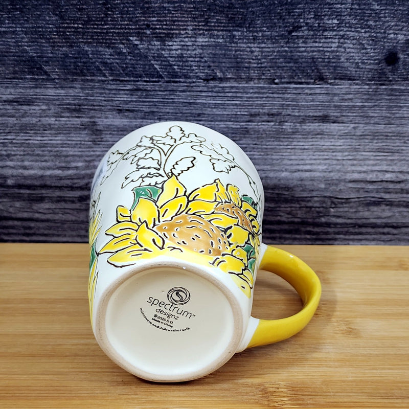 Load image into Gallery viewer, Gilded Sunflower Coffee Mug 17oz (455ml) Embossed Ceramic Tea Cup Blue Sky

