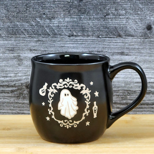 Halloween Ghost Mug Spooky Black Ceramic Coffee Tea Cup by Blue Sky 18oz
