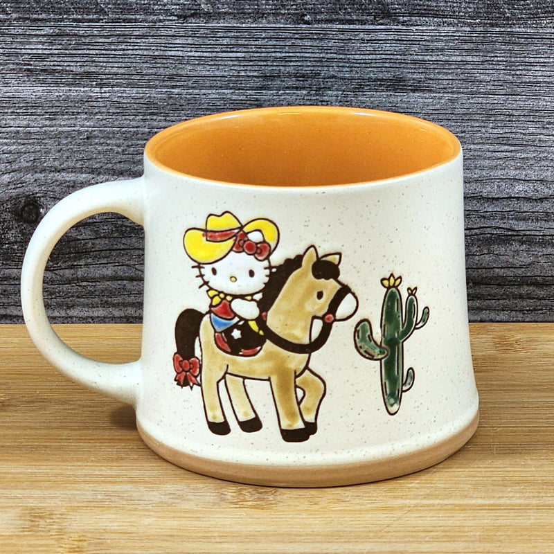 Load image into Gallery viewer, Coffee Mug Hello Kitty Western Cowgirl Horse Cactus Cup Blue Sky Ceramic Orange
