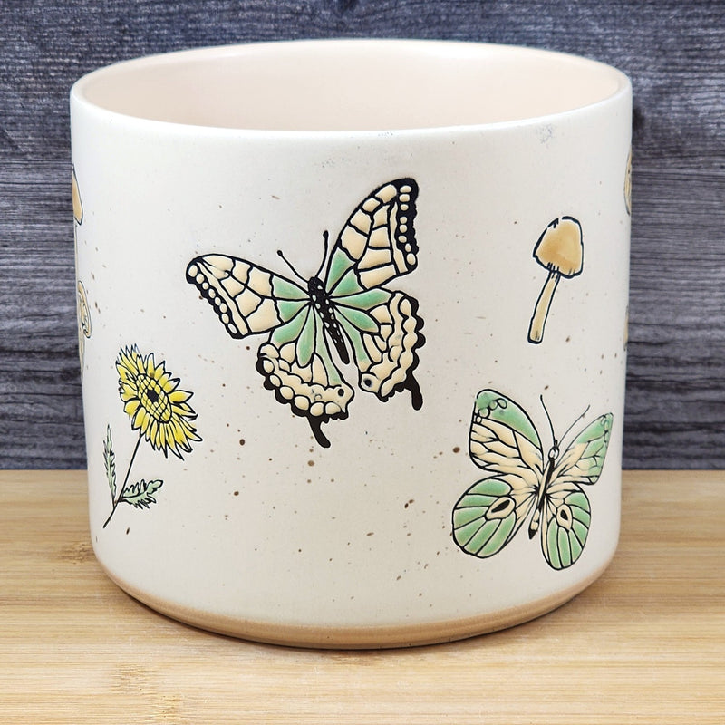 Load image into Gallery viewer, Mushroom and Butterfly Flower Planter Pot Utensil Holder Ceramic 6.5in Blue Sky

