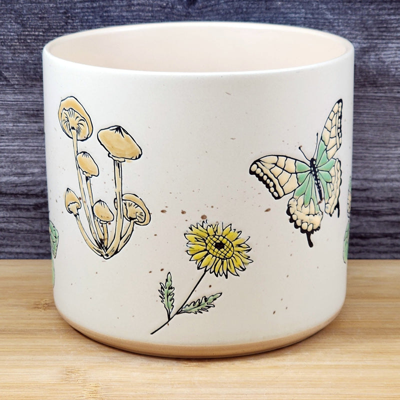 Load image into Gallery viewer, Mushroom and Butterfly Flower Planter Pot Utensil Holder Ceramic 6.5in Blue Sky
