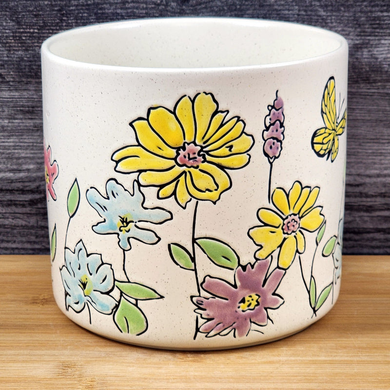 Load image into Gallery viewer, Wildflower Butterfly Planter Utensil Holder Plant Ceramic Crock Blue Sky 6.5in
