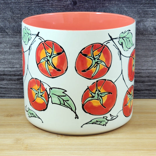 Garden Red Tomato Planter Utensil Organizer Pot Ceramic Crock Blue Sky 6.5in