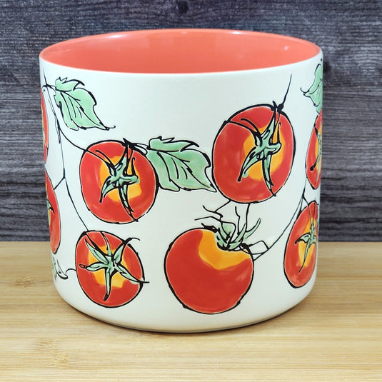 Garden Red Tomato Planter Utensil Organizer Pot Ceramic Crock Blue Sky 5in