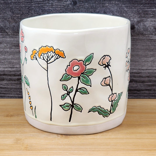 Wildflower Planter Utensil Organizer Succulent Pot Ceramic Crock Blue Sky 6.5in