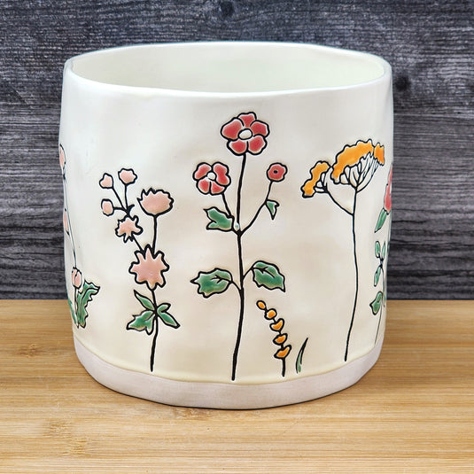 Wildflower Planter Utensil Organizer Succulent Pot Ceramic Crock Blue Sky 6.5in
