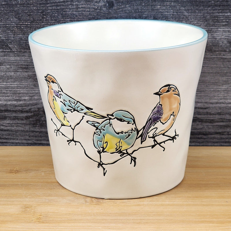 Load image into Gallery viewer, Elmwood Bird Style Ceramic Planter Songbirds Pot Herbs Succulents Blue Sky 7in
