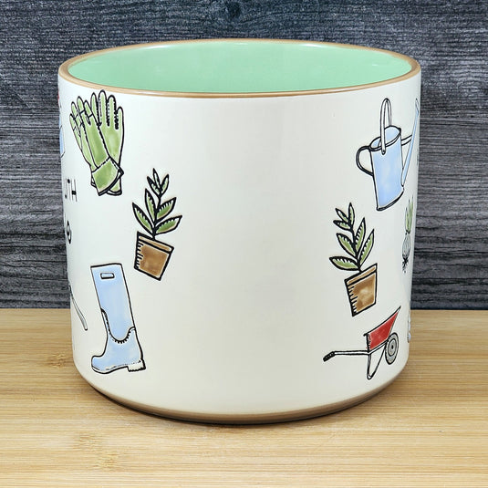 Garden Lover Planter Utensil Holder Green Succulent Plant Ceramic Blue Sky 5 In