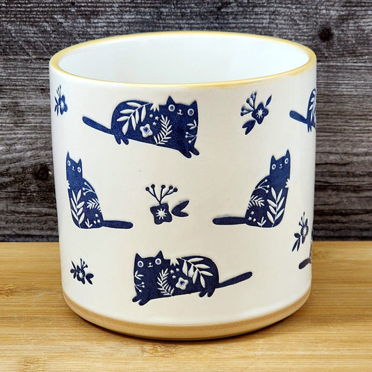 Feline Planter Utensil Organizer Succulent Cat flower Pot Ceramic Blue Sky 5in