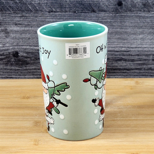 Coffee Mug Christmas Holiday Santa Green Embossed Tea Cup Ceramic Blue Sky 17oz