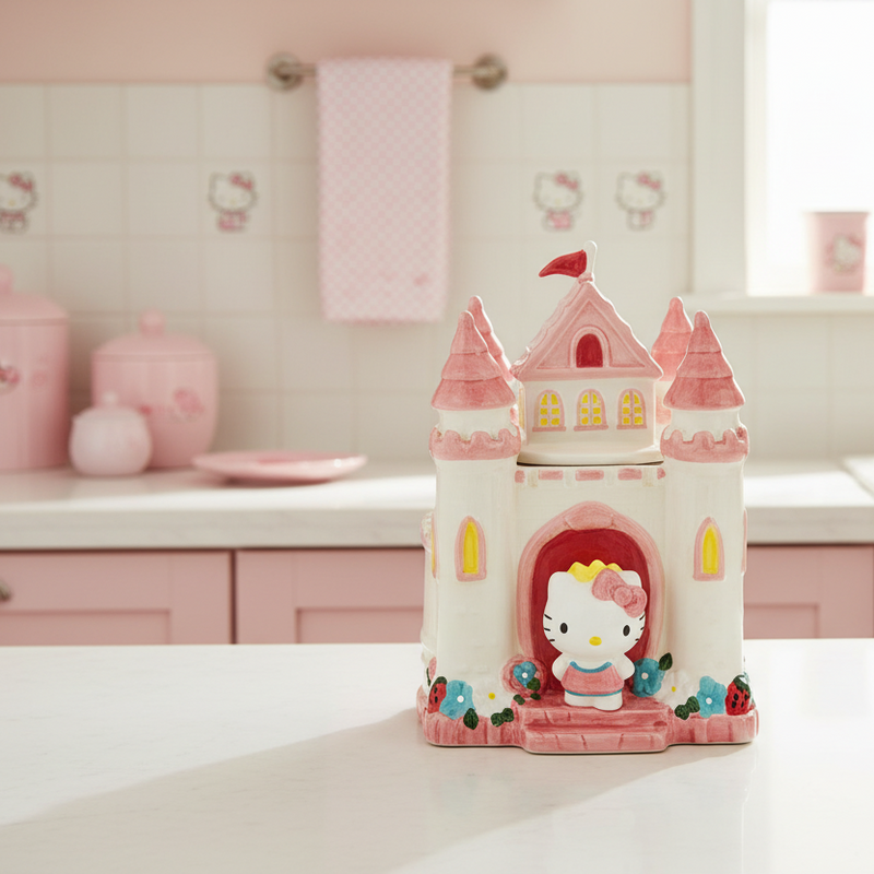 Load image into Gallery viewer, Pink castle with a small character inside on a dark background
