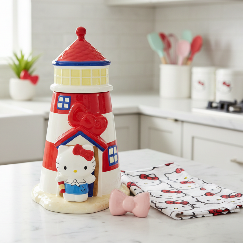 Load image into Gallery viewer, Hello Kitty lighthouse figurine on a wooden background
