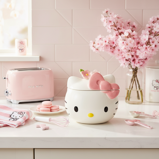 Hello Kitty Head Cookie Jar Snack Jar Pink Bow White Ceramic Blue Sky Embossed