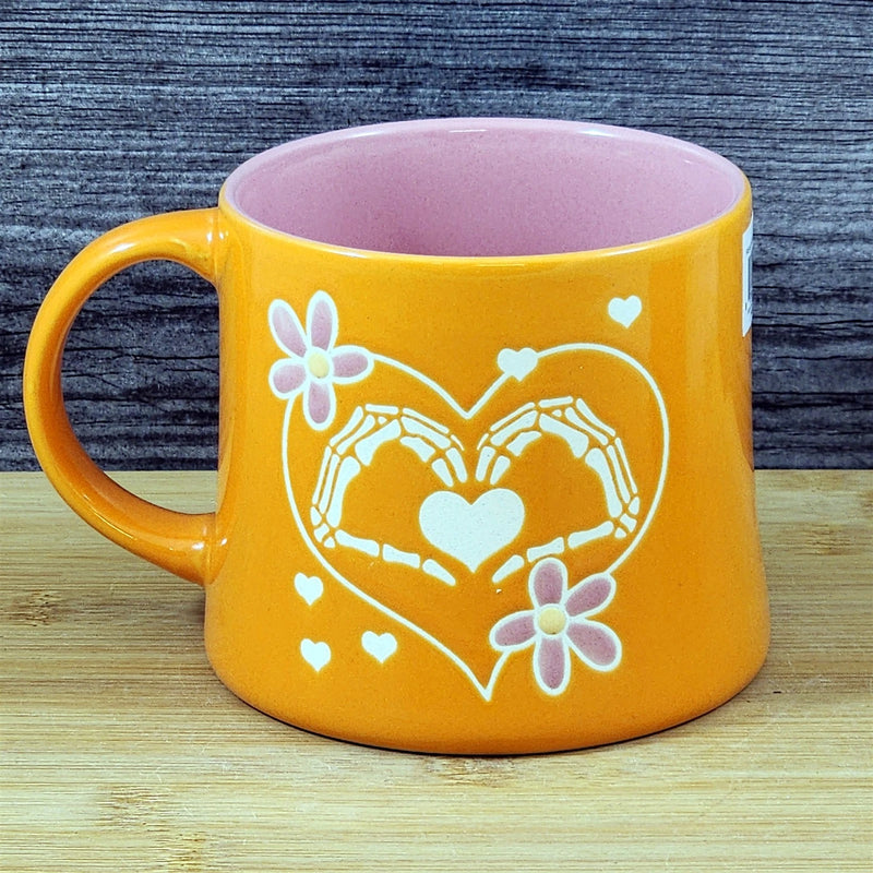 Load image into Gallery viewer, Skeleton Hands Heart Coffee Mug Halloween Orange Ceramic Cup by Blue Sky 18oz
