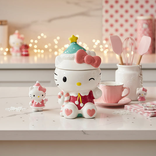 Hello Kitty Cookie Treat Snack Jar Candy Cane Christmas Classic Ceramic Blue Sky