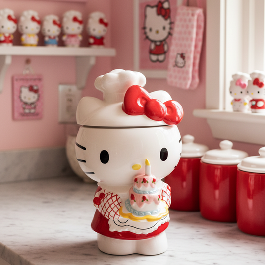 Hello Kitty Birthday Bakery Cookie Jar White Ceramic Blue Sky Goldminc Sanrio