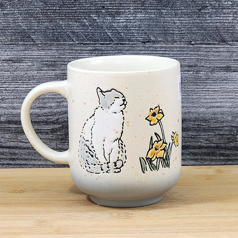 Load image into Gallery viewer, Cat Lover Coffee Mug Whimsical Floral Embossed Ceramic Tea Cup Blue Sky 17oz
