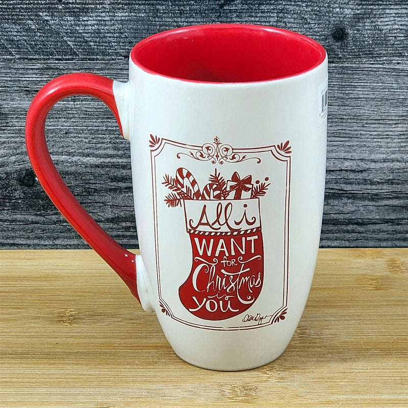 Load image into Gallery viewer, Coffee Mug Christmas Holiday Saying Red Stocking Ceramic Tall Cup Blue Sky 18oz
