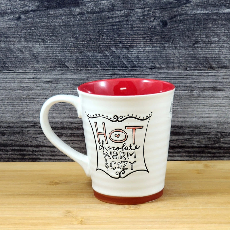 Load image into Gallery viewer, Hot Chocolate Coffee Mug Red White Embossed Christmas Tea Cup Blue Sky 17oz

