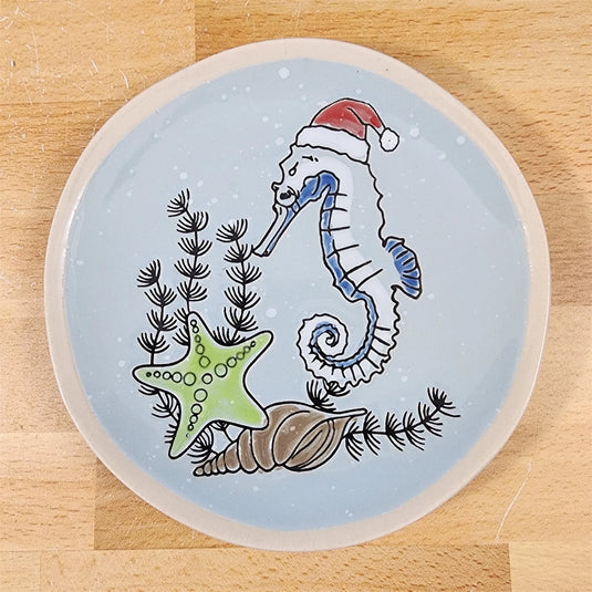 Tide of Festive Delights Set of 4 Appy Plate Seahorse Ceramic 8.5" Blue Sky
