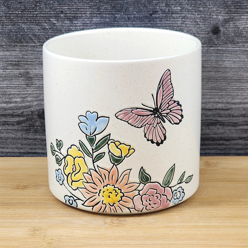 Load image into Gallery viewer, Butterfly Wildflower Planter Utensil Organizer Plant Ceramic Crock Blue Sky 5in
