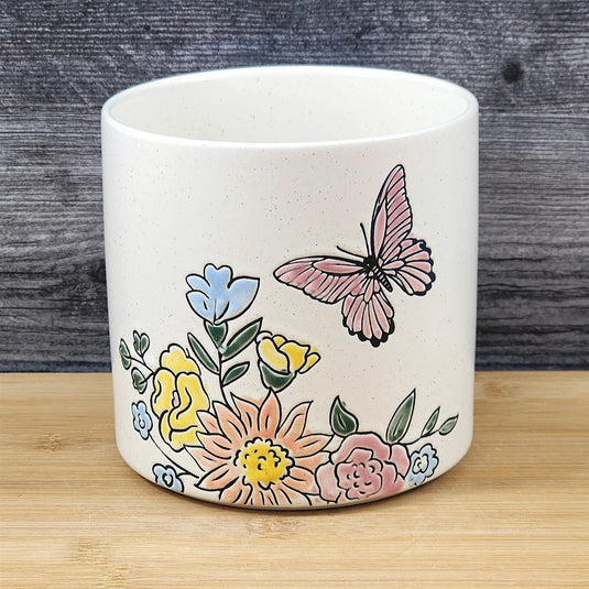 Butterfly Wildflower Planter Utensil Organizer Plant Ceramic Crock Blue Sky 5in