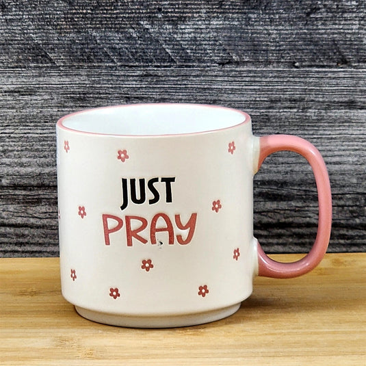 Religious Coffee Mug Just Pray Inspiration Saying Tea Cup Ceramic Blue Sky 18oz