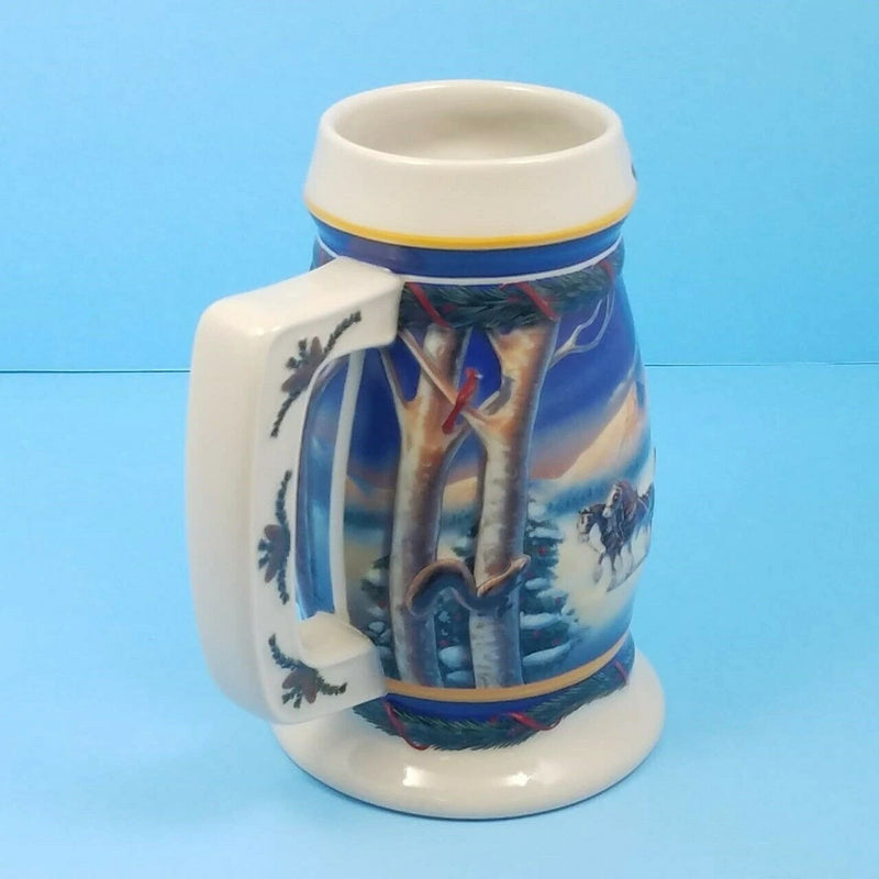 Load image into Gallery viewer, 2000 Budweiser Stein Mug Winter Christmas Ceramic Holiday In Mountains CS416
