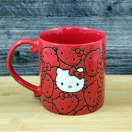 Hello Kitty Coffee Mug Red Tea Cup Ceramic by Blue Sky Embossed 21oz