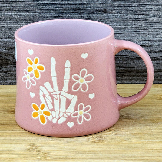 Skeleton Hand Peace Sign Coffee Mug Halloween Ceramic Tea Cup by Blue Sky 18oz