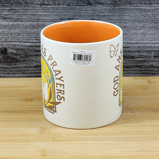 Religious Coffee Mug God Answers Prayers Tea Cup Ceramic Blue Sky 21oz Orange