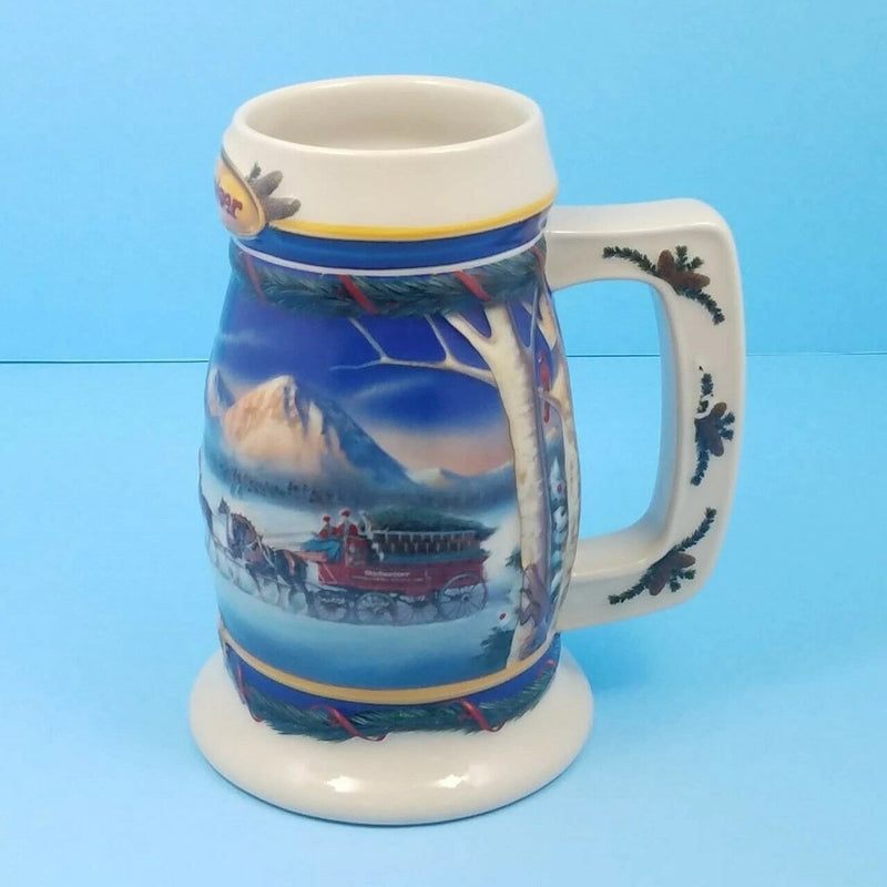 Load image into Gallery viewer, 2000 Budweiser Stein Mug Winter Christmas Ceramic Holiday In Mountains CS416
