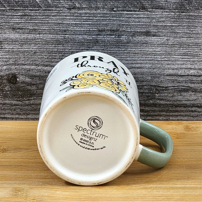 Load image into Gallery viewer, Religious Pray Through It Coffee Mug Floral Yellow Ceramic 18oz Cup Blue Sky
