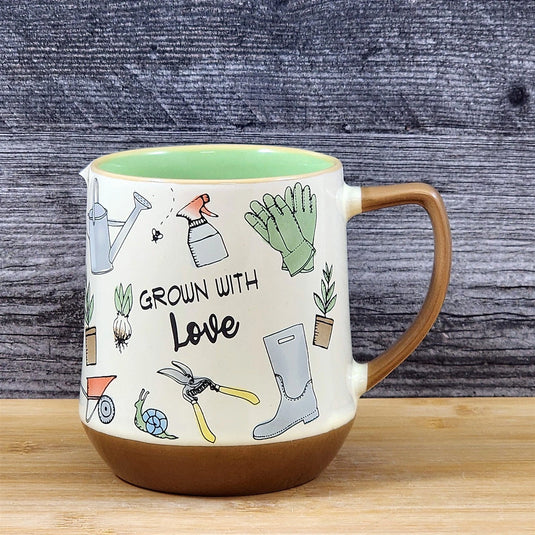 Garden Lover Coffee Mug Watering Can Gloves Plant Tea Cup Ceramic Blue Sky 18oz