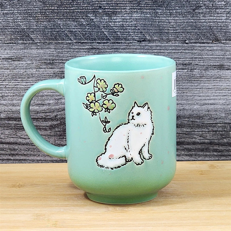 Load image into Gallery viewer, Whimsical Cat Lover Coffee Mug Floral Embossed Ceramic Tea Cup Blue Sky 17oz
