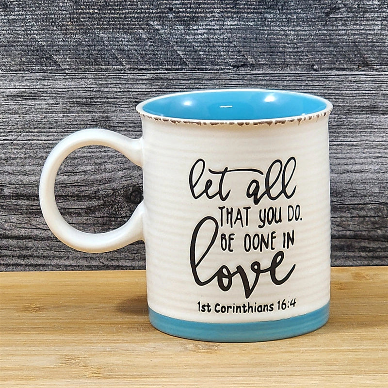 Load image into Gallery viewer, Religious Coffee Mug Corinthians 16:4 Inspirational Tea Cup Ceramic Blue Sky
