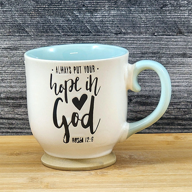Load image into Gallery viewer, Religious Coffee Mug Hosea 12:6 Inspirational Tea Cup Ceramic Blue Sky 17oz
