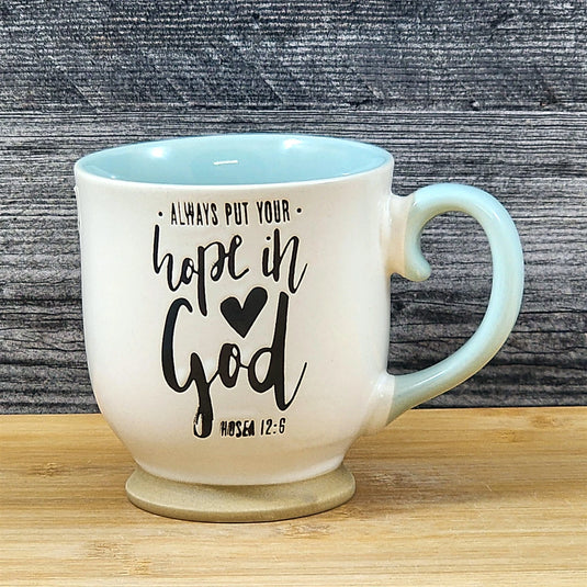 Religious Coffee Mug Hosea 12:6 Inspirational Tea Cup Ceramic Blue Sky 17oz