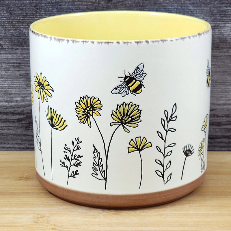 Load image into Gallery viewer, Flower Garden Planter Daisy Plant Bee Ceramic Utensil Holder Blue Sky Yellow 5in
