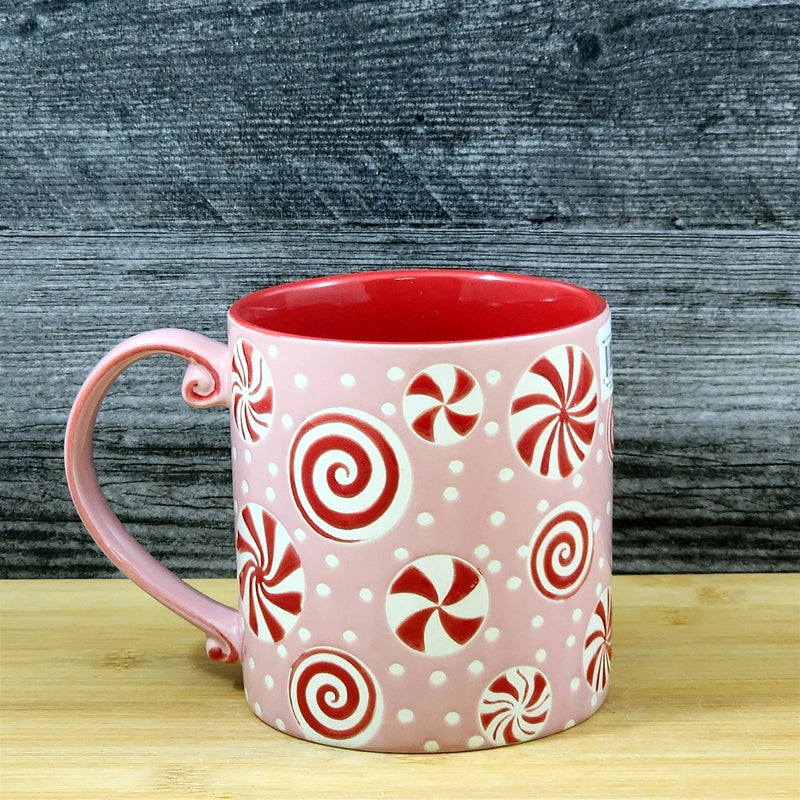 Load image into Gallery viewer, Pink Peppermint Candy Christmas Holiday Coffee Mug Ceramic Cup Red 21oz Blue Sky
