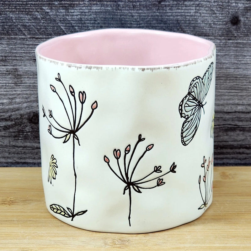 Load image into Gallery viewer, Butterfly Planter Utensil Organizer Flower Succulent Pink Ceramic Blue Sky 5in
