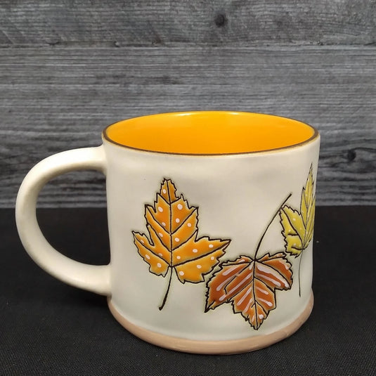 Autumn Leaves Fall Coffee Mug Embossed Ceramic Cup Blue Sky Floral 17oz (508ml)