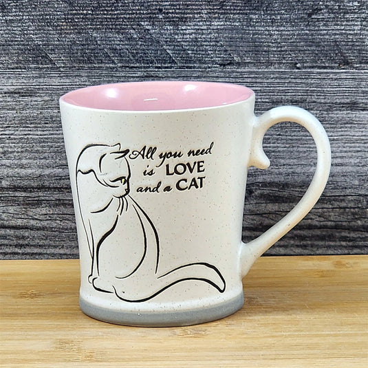 Cat Saying Coffee Mug Love Tea Cup Ceramic Pink Whimsical by Blue Sky 18oz