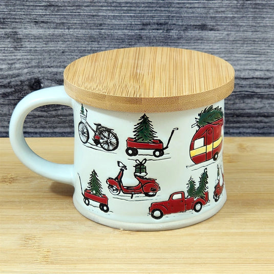 Holiday Coffee Mug with Lid Embossed Christmas Cup Ceramic Red by Blue Sky 17oz