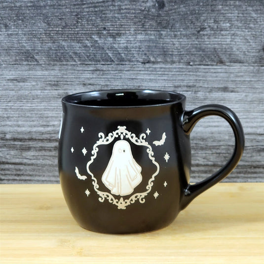Black Halloween Ghost Mug Spooky Bat's Ceramic Coffee Tea Cup by Blue Sky 18oz
