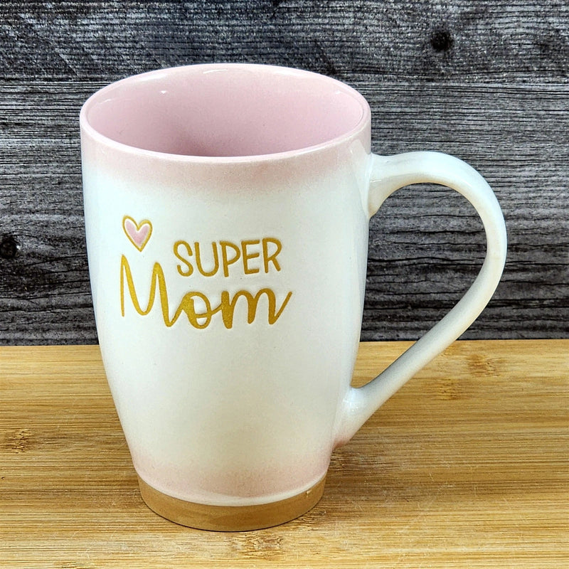 Load image into Gallery viewer, Super Mom Coffee Mug Ceramic Embossed White Pink Tea Cup Tall by Blue Sky 16oz
